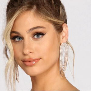 NEW Women Handmade‎ Crystal Rhinestone Duster Dangle Gold Earrings